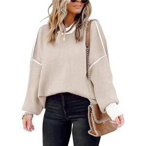 Womens Oversized Sweaters  Batwing‎ Sleeve Colorblock Knit Pullover Sweater Tops